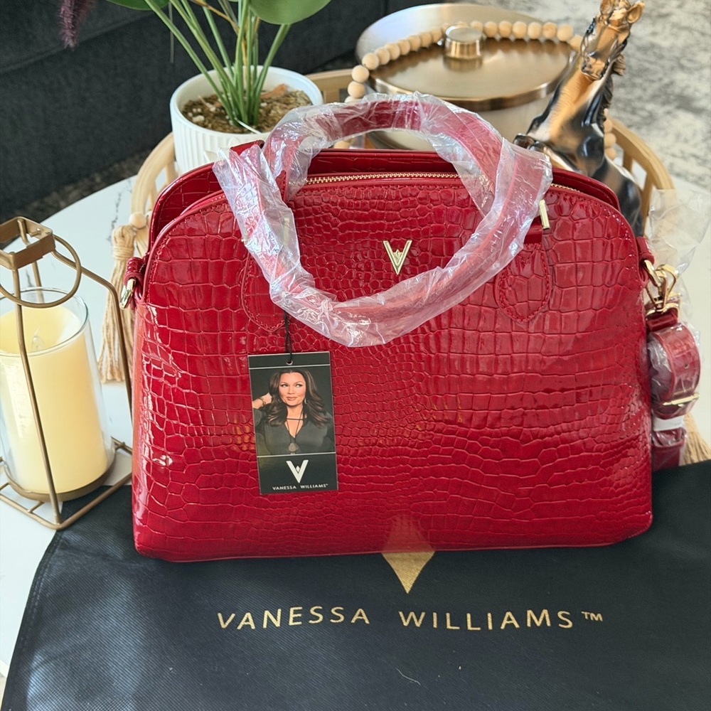 VANESSA WILLIAMS Lush Round Red Crocodile Satchel - Picture 16 of 16